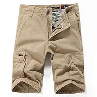 Men's Cargo Shorts Capri Pants Straight Leg 6 Pocket Plain Comfort Calf-Length Outdoor Daily Going out 100% Cotton Sports Streetwear Army Green Khaki Lightinthebox - thumbnail