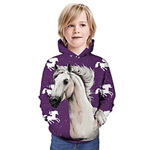 Kids Boys' Hoodie  Sweatshirt Long Sleeve Horse 3D Print Animal Unisex Purple Children Tops Summer Active Daily Wear Christmas Regular Fit 3-13 Years Lightinthebox