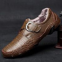 Men's Loafers  Slip-Ons Casual Shoes Driving Loafers Handmade Shoes Winter Shoes Fleece lined Walking Casual Daily Party  Evening Cowhide Crocodile Warm Loafer Black Khaki Fall Winter Lightinthebox