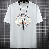 Men's Unisex Tee T shirt Hot Stamping Graphic Prints Letter Plus Size Print Short Sleeve Casual Tops Cotton Basic Fashion Designer Big and Tall White Black Light gray miniinthebox - thumbnail