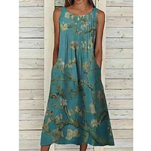 Women's A Line Dress Midi Dress Blue Sleeveless Print Print Spring Summer U Neck Casual 2022 S M L XL XXL 3XL Lightinthebox