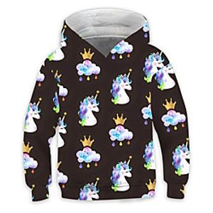 Kids Girls' Hoodie Long Sleeve Black 3D Print Unicorn Cloud Animal Pocket Daily Indoor Outdoor Active Fashion Daily Sports 3-12 Years Lightinthebox