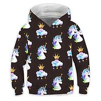 Kids Girls' Hoodie Long Sleeve Black 3D Print Unicorn Cloud Animal Pocket Daily Indoor Outdoor Active Fashion Daily Sports 3-12 Years Lightinthebox - thumbnail