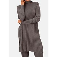 Women's Sweater Dress Shift Dress Short Mini Dress Dark Gray Long Sleeve Pure Color Ruched Split Fall Winter Turtleneck Stylish Modern 2022 S M L XL XXL 3XL miniinthebox - thumbnail