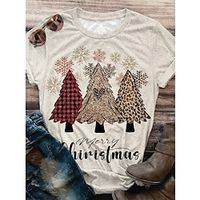Christmas Shirt Women's T shirt Tee Leopard Plaid Christmas Tree White Print Short Sleeve Christmas Weekend Festival  Holiday Round Neck Regular Fit Summer Lightinthebox - thumbnail