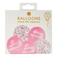 Talking Tables Latex Balloons 2 Confetti Filled 3 Printed With Happy Birthday 30cm (Pack of 5) - Pink