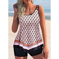 Women's Swimwear Tankini 2 Piece Normal Swimsuit 2 Piece Printing Geometic Orange Tank Top Bathing Suits Sports Beach Wear Summer Lightinthebox - thumbnail