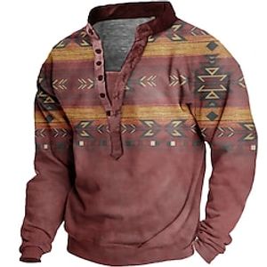 Men's Unisex Sweatshirt Pullover Button Up Hoodie Red Brown Standing Collar Graphic Prints Print Casual Daily Sports 3D Print Streetwear Designer Casual Spring   Fall Clothing Apparel Hoodies Lightinthebox