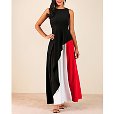 Women's Sheath Dress Black Sleeveless Color Block Round Neck S M L XL XXL 3XL 4XL 5XL  Plus Size Lightinthebox