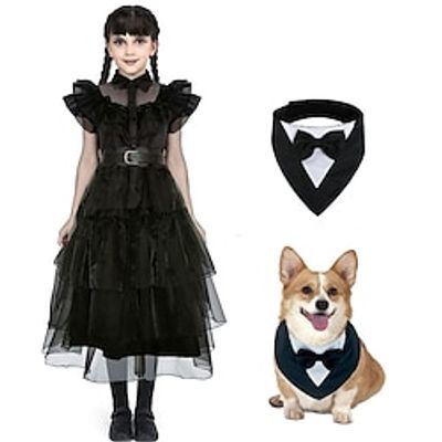 Wednesday Addams Addams family Wednesday Cosplay Costume Tulle Dresses Women's Girls' Dog's Movie Cosplay Punk  Gothic Cosplay Costume Black Dress Belt Halloween Children's Day Masquerade Polyester Lightinthebox