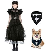 Wednesday Addams Addams family Wednesday Cosplay Costume Tulle Dresses Women's Girls' Dog's Movie Cosplay Punk  Gothic Cosplay Costume Black Dress Belt Halloween Children's Day Masquerade Polyester Lightinthebox - thumbnail