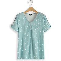 Women's T shirt Tee Geometric Daily Weekend Blue Button Print Short Sleeve Fashion V Neck Regular Fit Summer Lightinthebox