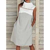 Women's Casual Dress Summer Dress Midi Dress Patchwork Hollow Out Daily Date Going out Fashion Basic Stand Collar Sleeveless 2023 Regular Fit Gray Color S M L XL XXL Size Lightinthebox - thumbnail