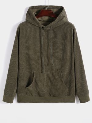 Men Corduroy Plain Kangaroo Pocket Drawstring Hoodie Men Corduroy Plain Kangaroo Pocket Drawstring Hoodie