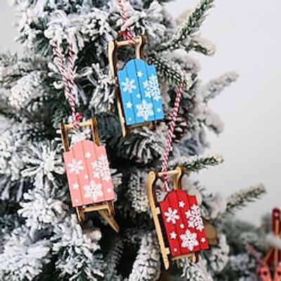 Christmas Decorations Creative Painted Wooden Sleigh Combination Pendant Gift Box Christmas Tree Decoration Small Pendant. Lightinthebox