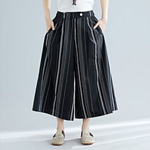 Women's Basic Casual  Sporty Comfort Going out Weekend Bootcut Pants Stripe Ankle-Length Pocket Elastic Waist White Black Lightinthebox