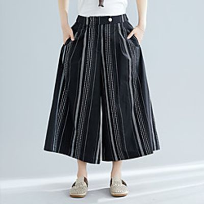 Women's Basic Casual  Sporty Comfort Going out Weekend Bootcut Pants Stripe Ankle-Length Pocket Elastic Waist White Black Lightinthebox