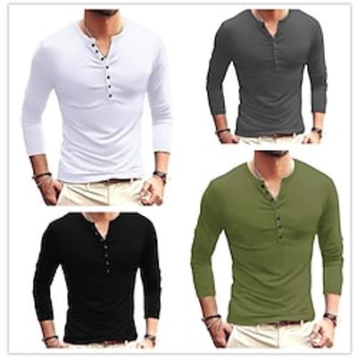 Men's Button-Down Long Sleeve Casual Tops Simple Basic Formal Fashion T-Shirt Solid Color Lightinthebox