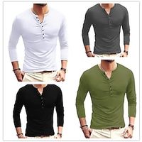 Men's Button-Down Long Sleeve Casual Tops Simple Basic Formal Fashion T-Shirt Solid Color Lightinthebox - thumbnail