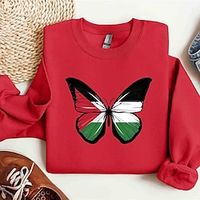 Women's Sweatshirt Palestine Butterfly Sweatshirt, Palestine Hoodie Pullover Cotton Butterfly Active Sportswear Print Black White Red Gaza Hoodie, Human Rights Sweater Lightinthebox - thumbnail