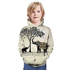 Kids Boys' Hoodie  Sweatshirt Long Sleeve 3D Print Graphic Elephant Animal Unisex Beige Children Tops Summer Active Daily Wear Christmas Regular Fit 3-13 Years miniinthebox
