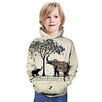 Kids Boys' Hoodie  Sweatshirt Long Sleeve 3D Print Graphic Elephant Animal Unisex Beige Children Tops Summer Active Daily Wear Christmas Regular Fit 3-13 Years miniinthebox - thumbnail