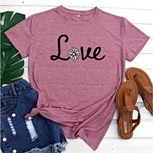 Women's Valentine's Day Couple T shirt Graphic Daisy Letter Print Round Neck Basic Vintage Tops Green Blue Pink miniinthebox