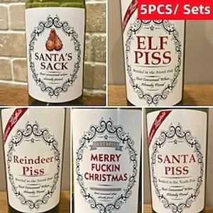 5/10 Pieces/set of Santa Claus Champagne Bottle Stickers, Funny Happy Bottle Labels, Personalized Bottle Labels and Party Bottle Packaging Labels miniinthebox