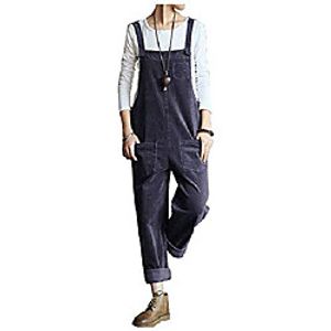 ladyful women's corduroy bib overalls jumpsuit romper pant trouser dark blue Lightinthebox