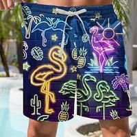 Men's Shorts Summer Shorts Casual Shorts Pocket Drawstring Elastic Waist Flamingo 3D Print Breathable Soft Short Casual Daily Holiday Fashion Streetwear 1 Micro-elastic Lightinthebox