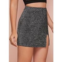 Women's Skirt Bodycon Mini Polyester Grey Black Skirts Split Fashion Office / Career Daily S M miniinthebox - thumbnail