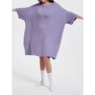 Women's Pajamas Loungewear Robe Bathrobe Pure Color Simple Casual Comfort Home Gift Daily Spandex Comfort Warm Crew Neck Short Sleeve Hoodie Dress Pocket Summer Spring Purple Gray Lightinthebox