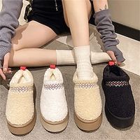 Women's Slippers Fuzzy Slippers Fluffy Slippers House Slippers Warm Slippers Home Daily Fleece Lined Embroidery Platform Closed Toe Fashion Plush Casual Faux Fur Loafer Solid Color Almond Black Brown Lightinthebox - thumbnail