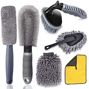 Car Wheel Rim Brush Aluminium Wheel Set, Car Cleaning Brush Kit with Microfibre Rims Cleaning Brush Tyre Brush Wash Mitt Cleaning Cloths Car Duster Brush for Car Motorcycle Bicycle Washing miniinthebox