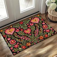 Folk Art Doormat Kitchen Mat Floor Mat Non-Slip Area Rug Oil Proof Rug Indoor Outdoor Mat Bedroom Decor Bathroom Mat Entrance Entreyway Rug Plants Heart Lightinthebox