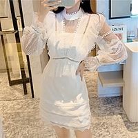 A-Line Elegant Vintage Homecoming Cocktail Party Dress High Neck Long Sleeve Short / Mini Lace with Tier Lace Insert 2021 miniinthebox - thumbnail