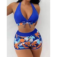 Women's Swimwear Bikini 2 Piece Normal Swimsuit 2 Piece Floral Black White Yellow Light Green Rosy Pink Bandeau Bathing Suits Sports Summer Lightinthebox - thumbnail