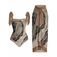 Women's Swimwear One Piece Beach Bottom 2 Piece Normal Swimsuit 2 Piece Printing Graphic Floral Black Yellow Pink Brown Green Bodysuit Strap Bathing Suits Sports Beach Wear Holiday Lightinthebox - thumbnail