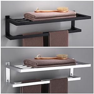 Towel Rack for Bathroom Double-layer Space Aluminum Towel Bar Wall-mounted Perforated Installation Towel Hardware Hanging Towel Rack miniinthebox