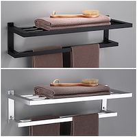 Towel Rack for Bathroom Double-layer Space Aluminum Towel Bar Wall-mounted Perforated Installation Towel Hardware Hanging Towel Rack miniinthebox - thumbnail