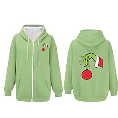 The Grinch Grinch Ugly Christmas Sweater  Sweatshirt Outerwear Zip-Up Hoodie Print Front Pocket Graphic Outerwear For Men's Women's Unisex Adults' Hot Stamping 100% Polyester Party Festival Lightinthebox
