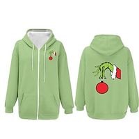 The Grinch Grinch Ugly Christmas Sweater  Sweatshirt Outerwear Zip-Up Hoodie Print Front Pocket Graphic Outerwear For Men's Women's Unisex Adults' Hot Stamping 100% Polyester Party Festival Lightinthebox - thumbnail