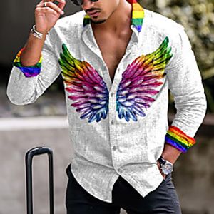 Men's Shirt Wings Turndown Street Casual Button-Down Print Long Sleeve Tops Casual Fashion Breathable White / Spring / Summer miniinthebox