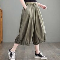 Women's Fashion Chinos Wide Leg Side Pockets Elastic Drawstring Design Calf-Length Pants Casual Weekend Micro-elastic Plain Cotton Blend Comfort Mid Waist Green Black Coffee M L XL XXL Lightinthebox - thumbnail