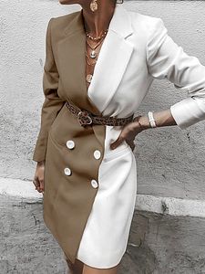 Fashion stitching contrast double-breasted blazer