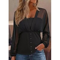 Shirt Blouse Women's Black Plain Mesh Street Daily Fashion V Neck Regular Fit S Lightinthebox