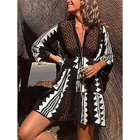 Women's Casual Dress A Line Dress Summer Dress Geometric Print V Neck Mini Dress Active Fashion Daily Holiday 34 Length Sleeve Loose Fit Black Summer Spring S M L XL Lightinthebox