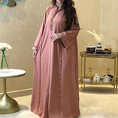 Women's Shift Dress Swing Dress Kaftan Dress Long Dress Maxi Dress Green Purple Pink Long Sleeve Line Patchwork Winter Fall Spring Stand Collar Fashion Party Winter Dress Birthday Loose Fit 2022 S M Lightinthebox