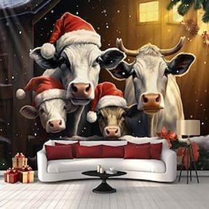 Christmas Animal Cow Hanging Tapestry Wall Art Large Xmas Tapestry Mural Decor Photograph Backdrop Blanket Curtain Home Bedroom Living Room Decoration miniinthebox