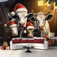 Christmas Animal Cow Hanging Tapestry Wall Art Large Xmas Tapestry Mural Decor Photograph Backdrop Blanket Curtain Home Bedroom Living Room Decoration miniinthebox - thumbnail